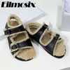 Casual Shoes Flat Heels Fur Autumn Plush Sandals Women Outside Peep Toe Belt Buckle Fashion Brand Wool Warm