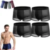 Cuecas 4pcs cor sólida gelo malha roupa interior masculina porta traseira japão