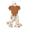 Clothing Sets BULINGNA Born Infant Baby Girl Farm Outfits Ruffle Short Sleeve Romper Chick Print Flare Pants 3Pcs Summer Clothes Set
