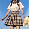 Japansk sexig skola rutig sjöman a-line midja veckad hög tjejdräkt mini uniformer p27d#