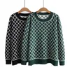3xl Plus Size Knitting Sweater Women Autumn New Ctrast Color Argyle Jumpers Winter O-Neck Lg Sleeve Pullover Outwear t8Uu#