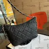 24SS Vintage Designer Black Caviar Lederen Hobo onderarm Schoudertassen Goud metalen ketting Handtassen Zipperzak Grote capaciteit Outdoor Sacoche Purse 29x9x19cm