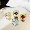 Designer 032 New VAN V Gold High Edition Lucky Clover Series Ring Womens Full Diamond Agate Natural White Shell 2Z7R