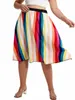 Tallas grandes Falda elegante de verano Mujeres Cintura elástica Vertical Raya del arco iris Costura Una línea Falda midi Mujer Falda de gran tamaño 5XL J82C #