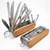 Functioneel houten handvat roestvrijstalen Zwitsers mes outdoor camping survival leger zakmes draagbare camping gereedschap zak jachtmes TH31