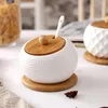 Dinnerware Sets Ceramic Seasoning Bottle Salt Shaker Can Creative Condiment Jar Kitchen Container Delicate Pot Wooden Flavoring