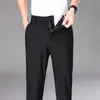 Pantalon d'été pour hommes, extensible, lisse, classique coréen, fin, noir, gris, costume décontracté, marque masculine, taille élastique, 240321