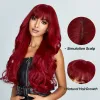 Wigs Synthetic Wigs Long Wavy Wine Red Burgundy Wigs with Bangs Colorful Hairs for Women Daily Cosplay Party Natural Heat Resistant