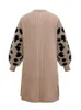 Onelink Khaki Leopard Pattern編みプラスサイズの女性ウールオープンカーディガンセーター特大l-3xl秋冬2022年服＃＃＃