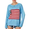 Women's Sweaters Women American Flag Sweater Vintage Print Long Sleeve Crewneck Knitted Jumper 90s Aesthetic Knit Pullover Streetwear