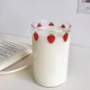 Verres à vin 300ML, jolie tasse à fraises avec paille Ins NANA, verre d'eau transparent résistant à la chaleur pour le thé au lait, le bureau et la maison