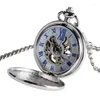 Pocket Watches Classic Men's Watch Chain Roman Numerals Silver Tone Train Mechanical Hand Wind FOB Nice Gift