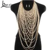 Exaggerated beaded super long pendants necklace women trendy pearl choker necklace body jewelry gold shoulder chain Y200918229D