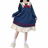 Automne Kawaii Nouveau col de marin japonais Dres Tempérament doux Marine Bowknot Uniforme scolaire Filles Mignon Casual Dr Q8uq #