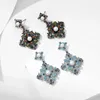 Boucles d'oreilles pendantes FXLRY luxe S925 argent aiguille incrusté Zircon fleur feuille bohème couleur mixte rétro Court Style pour les femmes Jewe