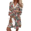 Vestidos casuales Vestido de encaje de estilo étnico de talla grande de verano para mujer con cuello en V y estampado de puntos florales Maxi para mujer Vestido Robe