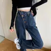 Calças de brim femininas mulheres casual oversized perna larga denim calças 2024 cintura alta namorado estilo solto mãe chique coreano azul calças