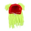Dog Apparel Soft Pet Hat Winter Warm Funny With Hilarious Fake Hair Ponytail Elastic Anti-slip Design Thermal Material For