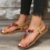 Chaussures décontractées Colorful Beded Bohemia Sandales Femme Summer 2024 Place Fashion Fashion Talons Clip Clip Toe Sandalias Mujer Soft Bottom Rome femme