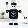 Orologi da tavolo Sveglia robot in metallo Analogica silenziosa con clip a mano Camera da letto per bambini Decorativa Nero Bianco