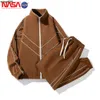 Nasas New Trendy Stand Up Collar Sports Suit Mens Jacket Spring and Autumn Fashion Casual Handsome Student Two-piece Set for Clothing