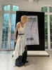 Arbetsklänningar Kvinna Tank Top Camisole Halter Outfits Chiffon 2 Piece GASE PLECTED O-Neck A-Line Patchwork Midi Fashion Kirt Design Set