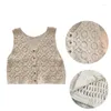 Kvinnors västar Summer Florals Crochets Cardigans Hollowed Out Top for Womens Sleeveless Crop Jackets Waistcoat Outwear