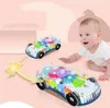 Interaktives transparentes Zahnrad-Rennwagen-Universal-Walking-Lichtmusik-Elektrospielzeugautomodell für Kinder