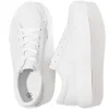 UOIDRU Zapatos deportivos blancos de cuero PU para mujer, informales, con cordones, tenis, moda, parte superior baja, suela gruesa