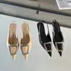 Casual Shoes French Baotou Slim Heel Sandals Summer Metal Buckle Style Celebrity Pointed Low Half Slippery Single For Women