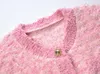 3002 2024春の夏ミラノ滑走路コートジャケット長い袖の乗組員ピンクピーク高品質ボタンファッションレディース服yl