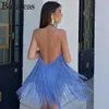 Robes Sexy urbaines Traf 2024 bleu Mujer frangé Appliques fête Mini robe dos nu licou cou femmes femmes magasin officiel yq240330