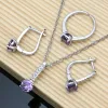 Strängar Natural 925 Silver smycken Purple Amethyst Topaz Birthstone Gemstone Jewelry Set Women örhängen/Pendant/halsband/ringar/armband