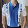 Polo's voor heren 2024 lente en zomer stijl heren retro gebreid poloshirt modieus patroon blauw casual T-shirt met korte mouwen M-3XL