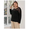 Plus Taille Élégant Fi Blouse Femmes Dentelle Patchwork Lg Manches Goutte Épaule Printemps Travail Formel Bureau Top T-shirt Femme 6XL 93eh #