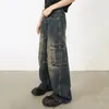 Jeans pour hommes Hommes Vintage Baggy Bleu Lâche Droite Denim Pantalon Multi Poche Rétro Pantalon Mâle