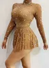 sexy Transparent Rhinestes Lg Sleeve Mini Dr Crystal Dance Costume Women Birthday Celebrate Party Outfit Show Stage Wear e4It#