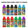 Tornado Sunfire d'origine 15000 Puffs Vape 15000 étoiles jetables Vaper 600mAh Type-C Charge 20ml 30 ml Pod préfabillée avec ejuice 12 saveurs 0mg 20mg Nic E Cigarettes