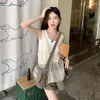 Women's Tanks Hook Flower Hollowed Out Knitted Sweater Vest And White Small For Summer Loose Slimming Two Piece Set Top