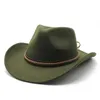Chapéus de aba larga balde novo vintage ocidental denim chapéu jazz couro de aba larga igreja sobrero homebrey h240330