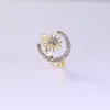 Anéis de cluster linda lua estrela ajustável 18k real ouro galvanizado incrustado zircão moda casamento noivado para mulheres