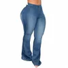 Plus Size Branco Azul Stretchy Flare Jean Mulheres 5XL Cintura Alta Perna Larga Vintage Bell Bottom Denim Calças Mom Indie Stacked Jeans r47d #