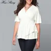 5xl 6xl plus size tee skjorta kvinnor 2022 sommar v hals kort ärm avslappnad blus stor kemis kemis femme damer tunika toppar c6zd#