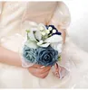 Dekorativa blommor som håller PE Artificial Rose Wedding Bouquet med siden Satin Ribbon Champagne Brudtärna Bridal Party Multi Color Supplies