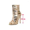 Dress Shoes 12cm Heeled Sandals Gold High Heels Hollow Out Summer Boots Sexy Party Designer Womens Sandalia Gladiador