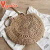 Yogodlns Summer okrągła torba słomkowa dla kobiet pusta Troga Travel Beach Bag Ogromna pojemność torba na ramię Casual Shop torebka Tote M4A2#