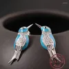 Stud Earrings Amxiu Cute Bird Magpie 925 Sterling Silver Enamel Zircon Jewelry For Women Girls Accessories