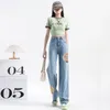 Jeans da donna 2024 Primavera di arrivo Stile coreano Donna Ricamo Cotone Denim Pantaloni alla caviglia Bottone in vita dritto V872