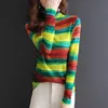 Casual Stylish Spring Printed Long Sleeve Underlay High Neck Sticke Sweaters Women Patchwork Temperament Slim Cortile Top 240326