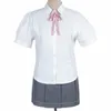 donne scuola giapponese Dr JK uniforme raccogliere vita maniche corte camicia Hubble-bubble manica camicia bianca con cravatta per la ragazza j2m3 #